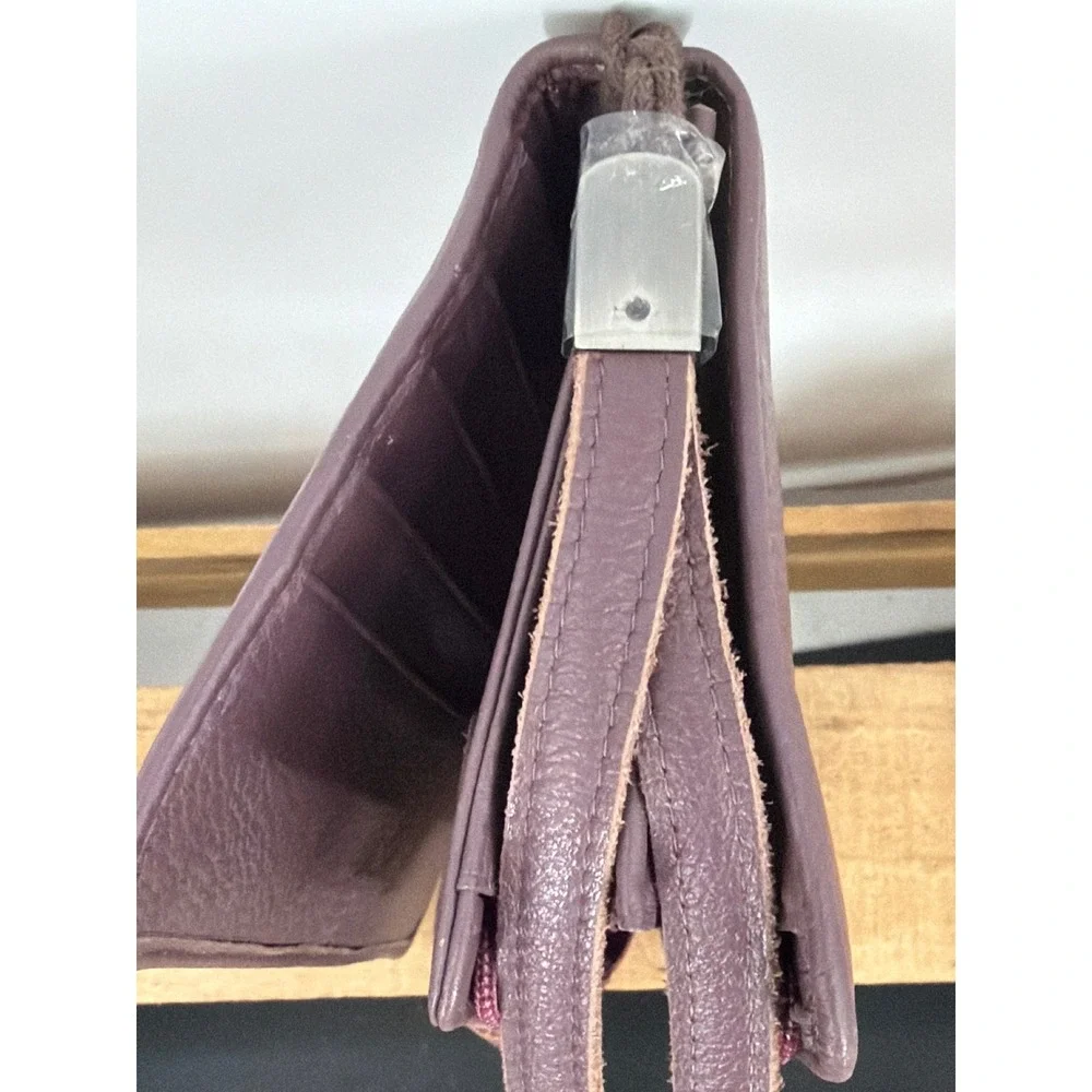 Plum Pebbled Leather RFID Blocking Wristlet Wallet Bi-Fold Organizer Soft Supple